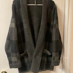 Zoe + Phoebe Plaid Open Front Cardigan Sweater, Charcoal & Grey - 2XL